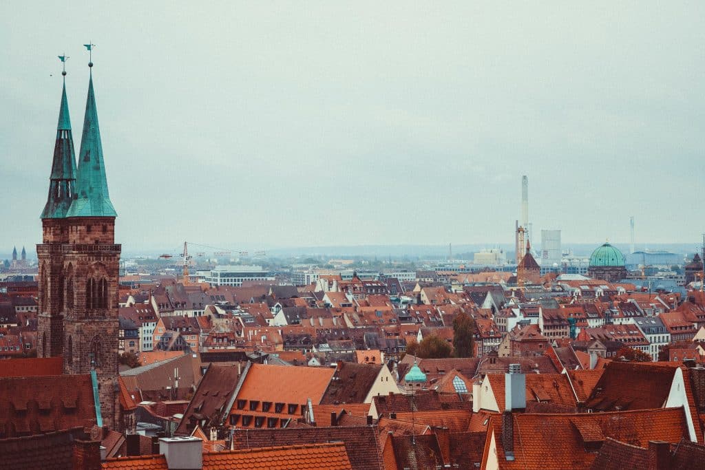 Blick über die Skyline von Nürnberg.